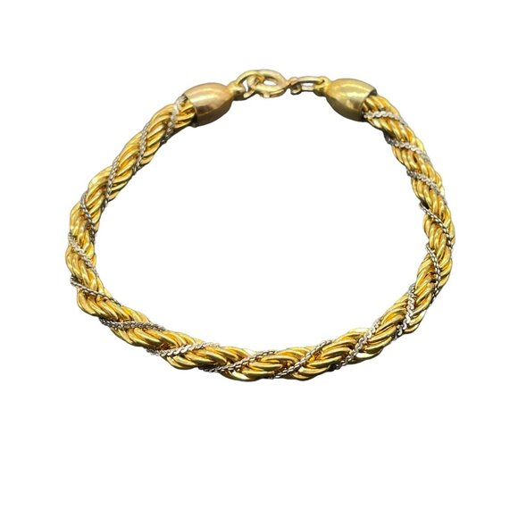 Twisted Rope Chain Bracelet Gold Tone 7 Inches Classic Elegant Everyday - Picture 1 of 6